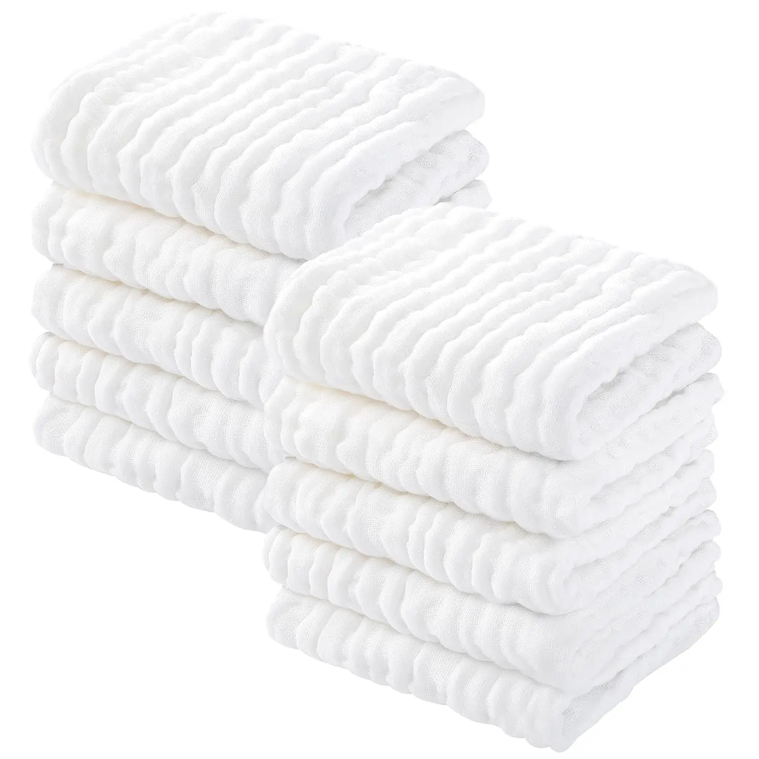 Yoofoss Muslin Cotton Washcloth Set, 100% Cotton Bath Towels, 6/10/12 Packs, 12x12in, Soft and Absorbent, 6 Pieces