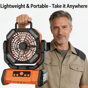 20000mAh Camping Fan with LED Light, Portable Rechargeable Fan, 4 Speeds, Remote Control, Power Bank, Dual Hooks for Tent Home Patio multifunctional