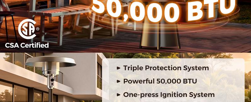 【2 packages shipping】Patio heater, 50,000 BTU Propane Outdoor Heater with Round Table, Premium 304 Stainless Steel Burner, Triple Protection System，2 in 1 Patio Heater for Outdoor Use, Residential & Commercial Use