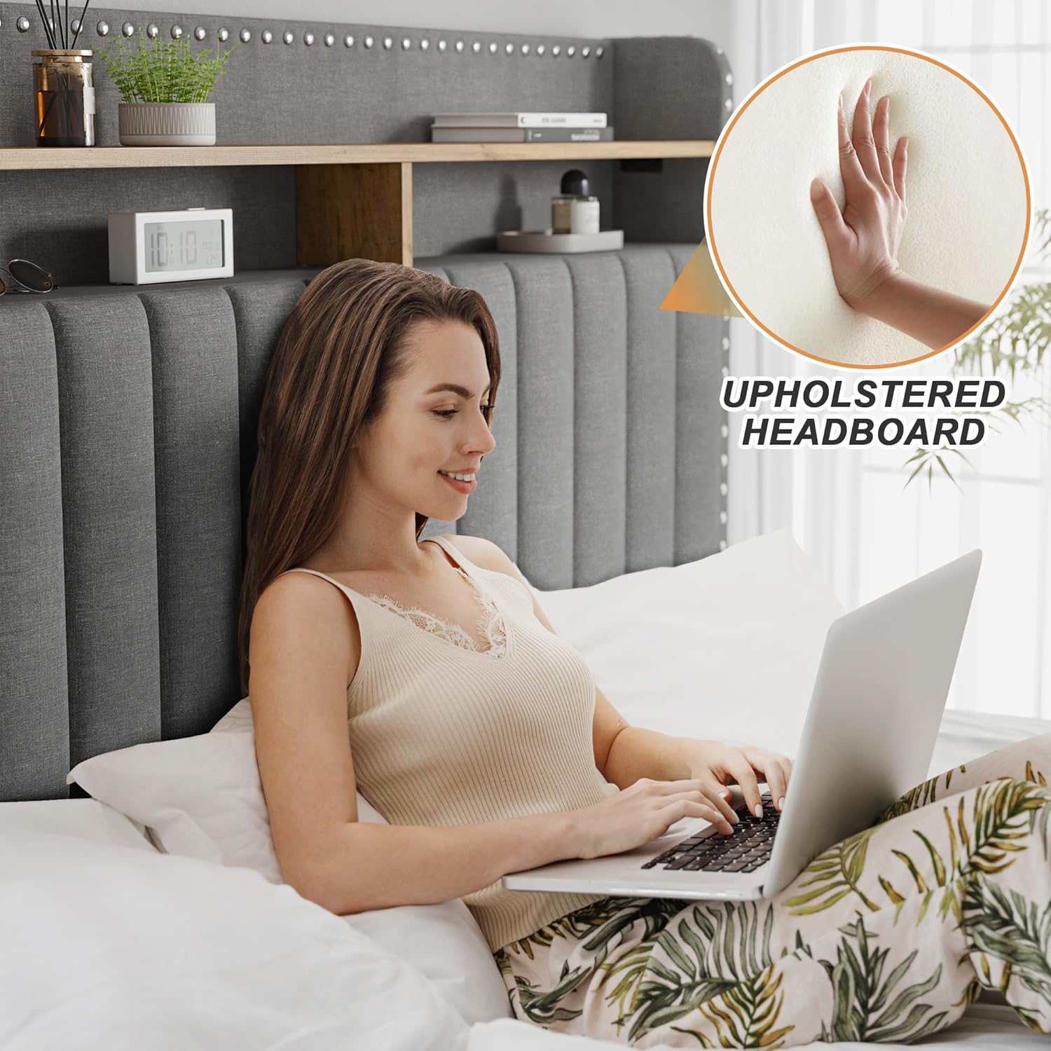 Bed Frame with Headboard and Storage, MATTRESS NOT INCLUDED OR OFFERED, Upholstered Bed Frame with Storage, 2 Drawers,, NO Noise, No Box Spring Needed Bed Frame with Headboard and Storage, MATTRESS NOT INCLUDED OR OFFERED, Upholstered Bed Frame with Storage, 2 Drawers,, NO Noise, No Box Spring Needed