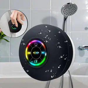 Portable Mini Bluetooth-compatible Shower Speaker, Waterproof Speaker with LED Light, Rechargeable Wireless Stereo Speaker for Beach, Shower & Home, Audio