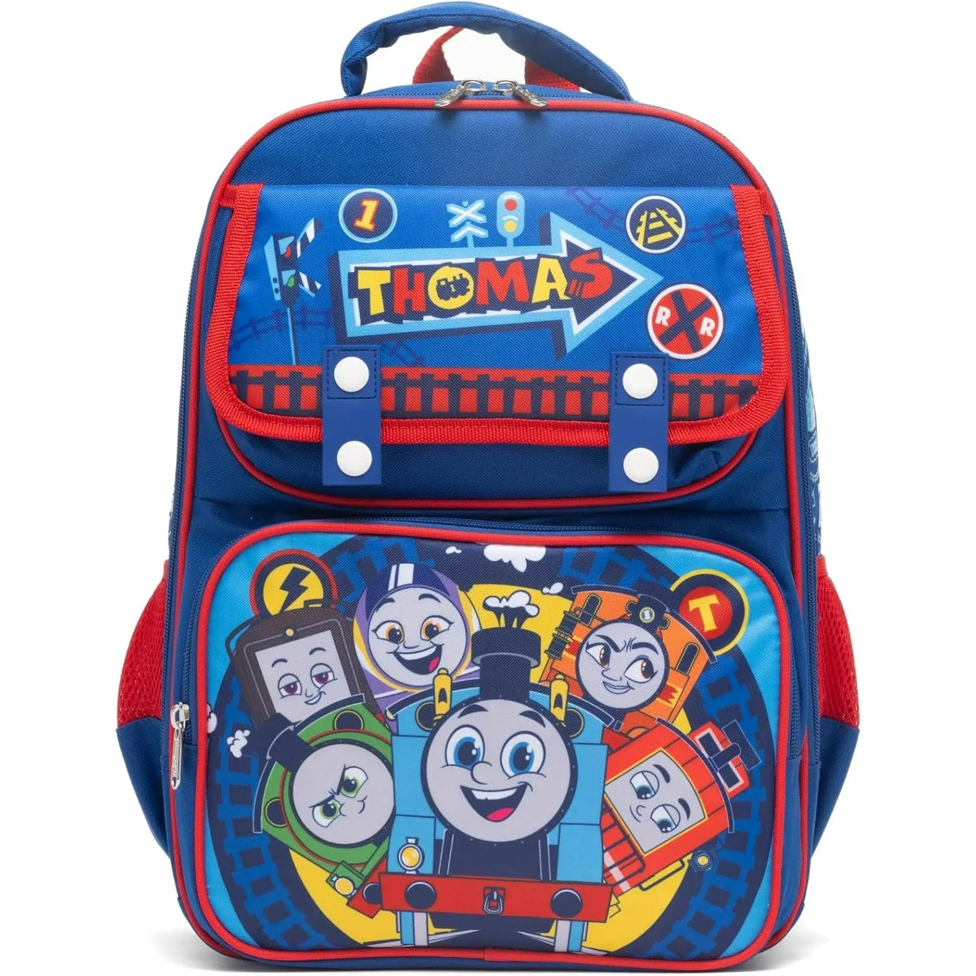 Thomas & Friends 16" Large Faux Leather Zip Kids Backpack - School Bookbag for Youth's First Day of School, School Backpack Bookbag, Backpacks For School