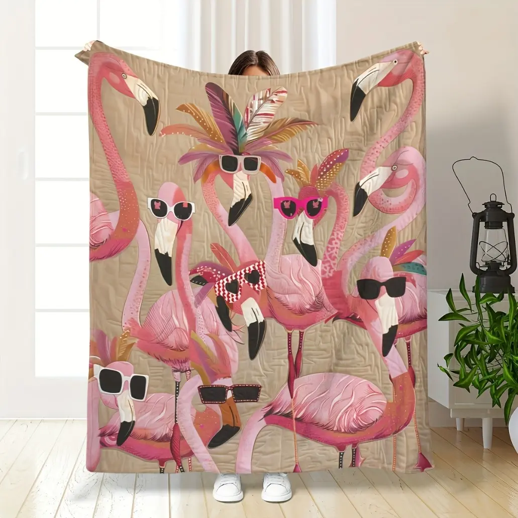 1pc Soft And Cozy Flamingo Pattern Shawl Blanket - Perfect Gift For Friends And Family - Multipurpose All-Season Flannel Blanket For Bed, Sofa, Office, Travel, Camping And Picnic  Warm Haven Textiles