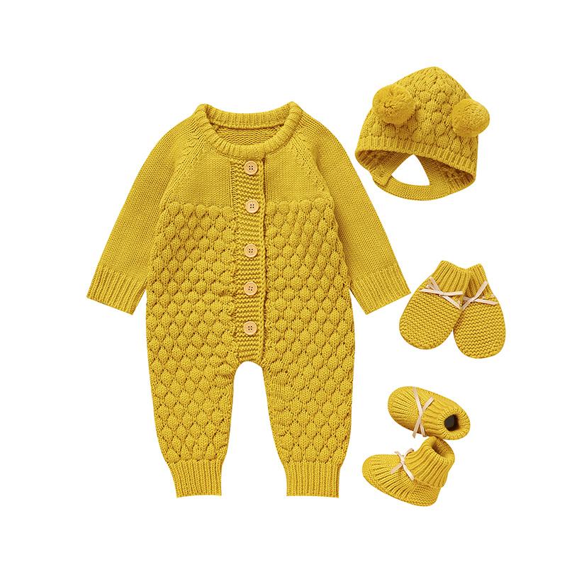 MIMIXIONG Baby Romper Set with Matching Shoes Hat and Gloves in Red Knit Design for Infants MIMIXIONG Baby Romper Set with Matching Shoes Hat and Gloves in Red Knit Design for Infants