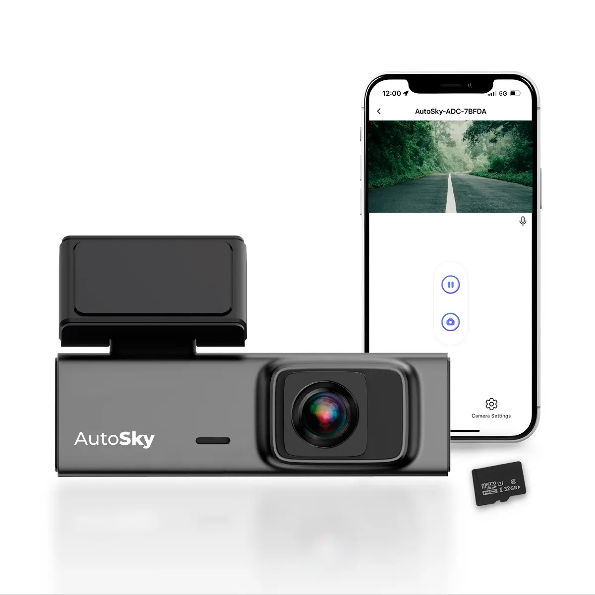AutoSky Dash Cam 2K WiFi - Dash Camera for Cars with 32GB Memory Card, Loop Recording and G-Sensor