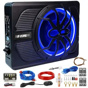 5Core 10 inch Slim Under Seat Car Audio Subwoofer 800W Built in Amplifier Sub Woofer LED Light