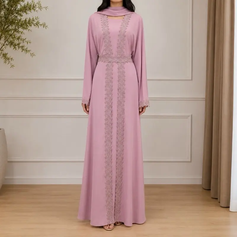 Two-piece abaya set with matching inner dress