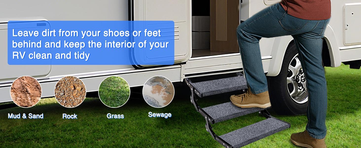 Nilight RV Step Covers 3 Pack 22 inch, Fit 8-11" Deep Camper Steps Adjustable Wrap Around RV Step Rug with Snap Fasteners on Electrical & Manual RV Stairs Carpet for Camper Trailers Steps Outside,Gray