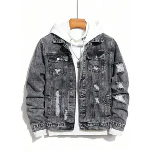 Men's Denim Jacket, Street Style Ripped Design, All-Season Cotton Outerwear, Perfect Gift for Husband Boyfriend, Coats