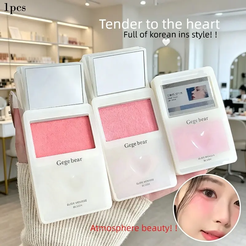Gege Bear Sliding Mousse Blush, Pink Shimmer Highlighter, Natural Korean Style Contour Makeup