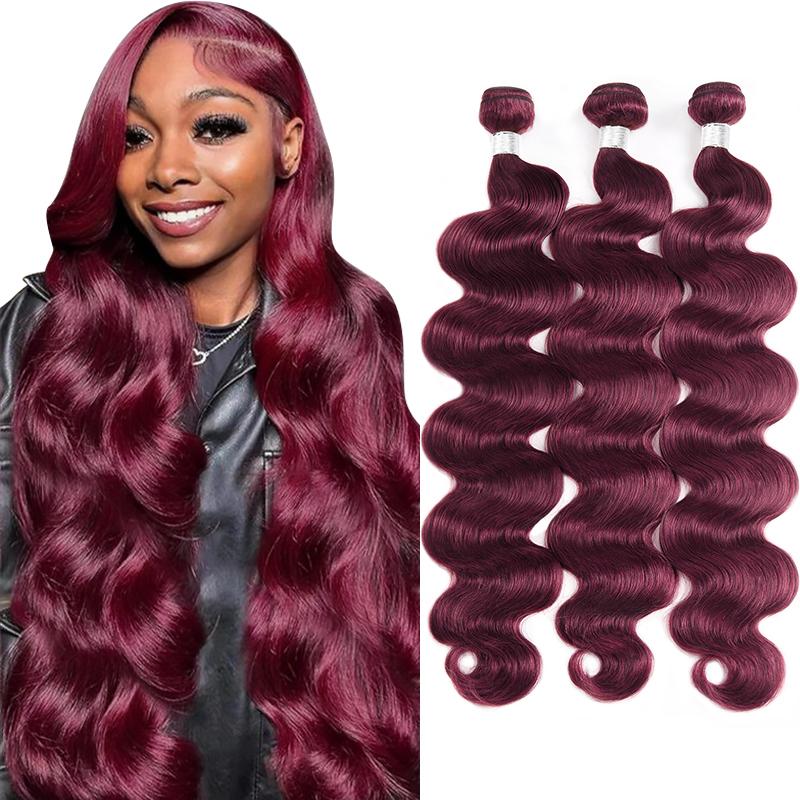 99J Body Wave Bundles Human Hair Sew In Bundles Burgundy Hair 1 3 4 Bundle Hair Extensions 4×4 Lace Closure Quick Wave Extensions
