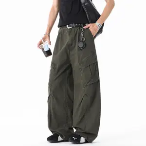 Spring heavyweight cargo pants with large pockets and a drapey feel; men’s wide-leg streetwear loose straight-leg athletic casual pants; outdoor mountaineering long pants for couples; everyday commuting wide-leg versatile “kamaiku” (bent-blade) pants; com