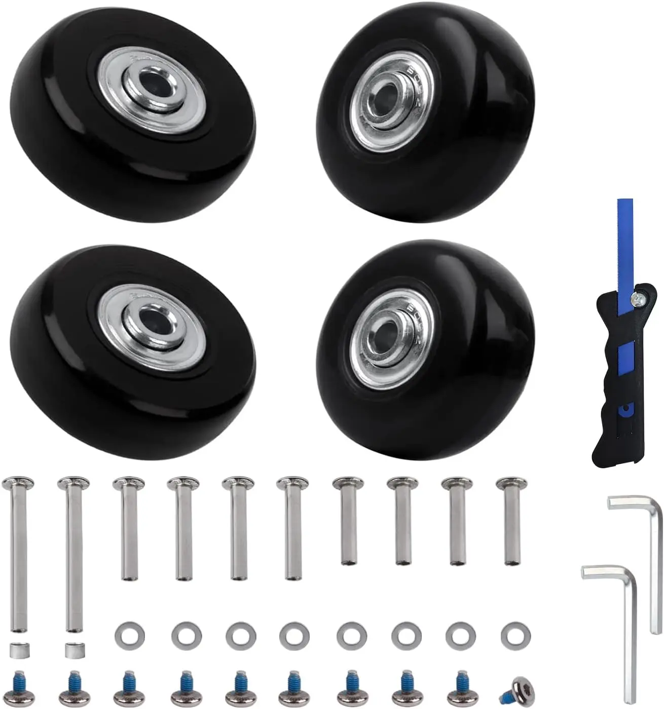 Luggage Suitcase Replacement Wheels Set of 4 PU Bearing Wheels-Install Width 0.8in/21mm with 3 Size Axles and Hacksaw for Trolley Bag Drawbar Box Smooth Rolling Repair(45mm x 18mm)