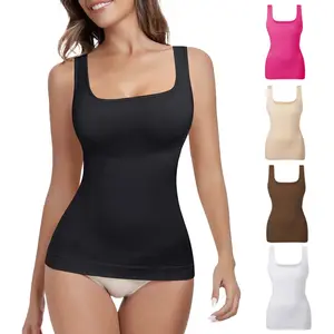 1/5pcs Women's Seamless Square Neck Shapewear Tummy Control Tank Top Backless Slimming Compression Cami Womenswear Bodysuit, Trendy, Viral Style, Hot Trend, Fashionable, Corporate Style, Night Out, Party Ready