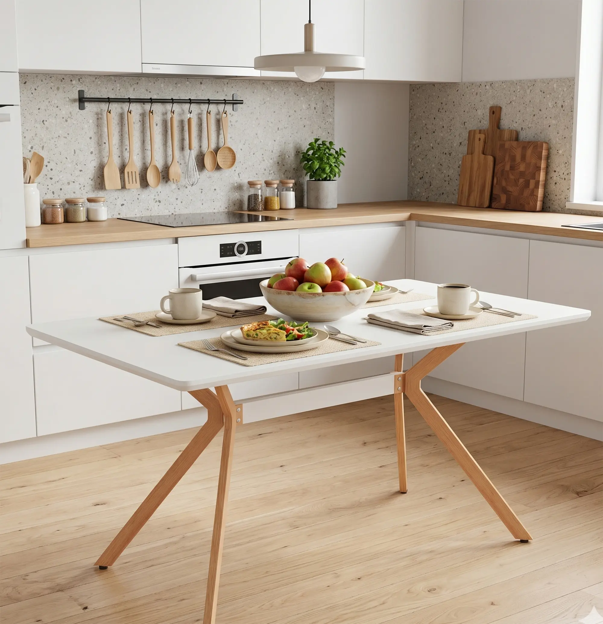 Modern Minimalist Rectangular Dining Table - MDF Wood Anti-Scratch Top, Metal Shelf, Heat-Resistant Indoor Furniture for Dining Room & Kitchen