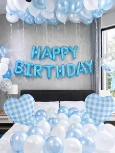 45PCS Light Blue Happy Birthday Balloon Decorations Letter Foil Balloons Pearl Blue White Latex Balloons Heart Foil Balloons for Birthday Party Backdrop Decor