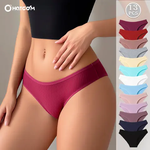 Hotcom Lady's Basic Style Super Soft Ribbed Cotton Seamless Briefs - 12/13Pcs Cheeky Panties with Bow, Comfortable Breathable Fit, Practicality-Focused Multiple Packs, XS-XXL Sizes, Spring Everyday/Wedding Wear, Stripes, Sohochic Minimalist Underwear