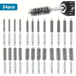 24Pcs Wire Bore Brush Set with 1/4 Inch Hex Shank-Stainless Steel Wire Cleaning Brush for Drill,Cleaning Polishing ,Rust Remover Tool