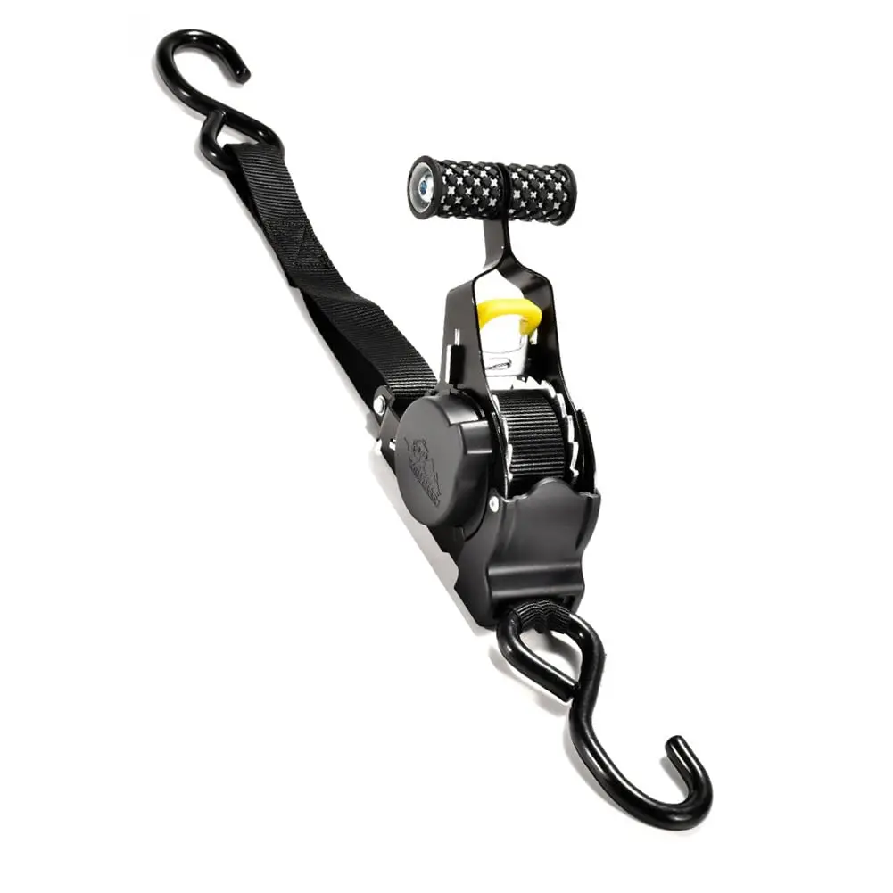 Retractable Ratchet Tie-Downs Straps 11Ft, Heavy-Duty Stainless Steel S-Hooks with Padded Handles, 1,500lbs Guaranteed Max Break Strength, Use for Boat or Truck Securing Cargo, 2 Pack