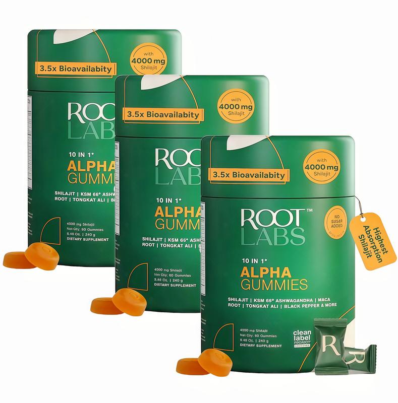 Root Labs Alpha 10-in-1 Shilaiit Gummies 4000 mg Holiday Gift QL-Ready Energy Stamina & Focus Zero Sugar KSM-66Ashwagandha,Tongkat Ali,Maca Vegan 60 Count