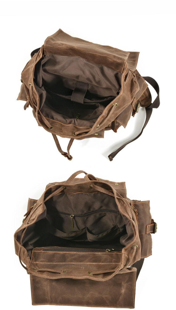 Vintage Waxed Canvas Laptop Backpack – Water Resistant Travel & Work Bag with Crazy Horse Leather for Men & Women