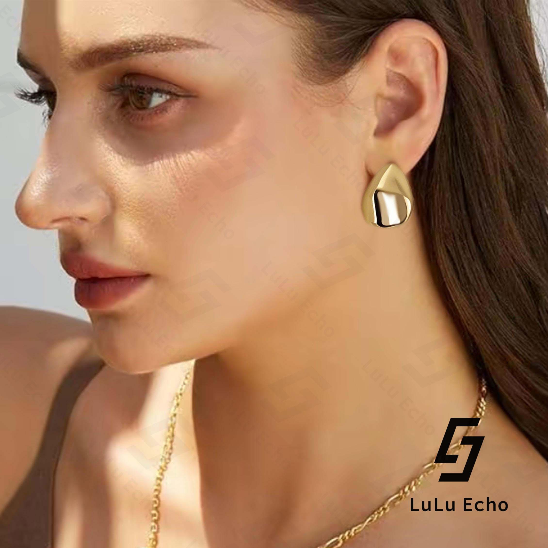 LuLuEcho No Faded Chunky 14k Gold Plated Hoop Earrings for Women, Lightweight Hollow Open Teardrop Earring Trendy Jewelry Gifts for Women, Hypoallergenic