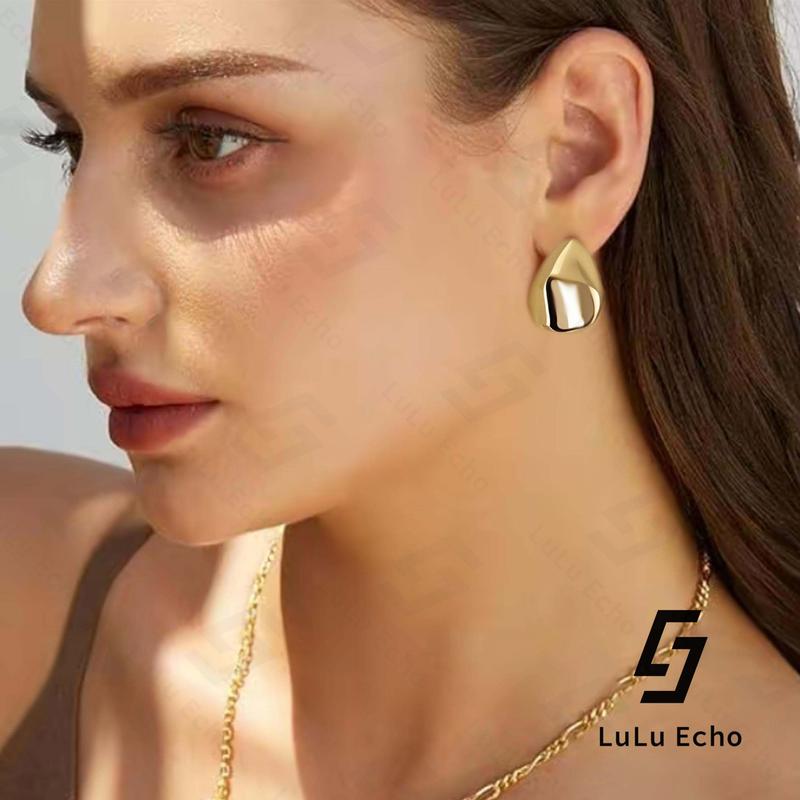LuLuEcho No Faded Chunky 14k Gold Plated Hoop Earrings for Women, Lightweight Hollow Open Teardrop Earring Trendy Jewelry Gifts for Women, Hypoallergenic
