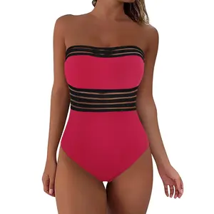 Hilor Women's Bandeau One Piece Swimsuits Tummy Control Swimwear Halter Slimming Strapless Bathing Suits Monokini