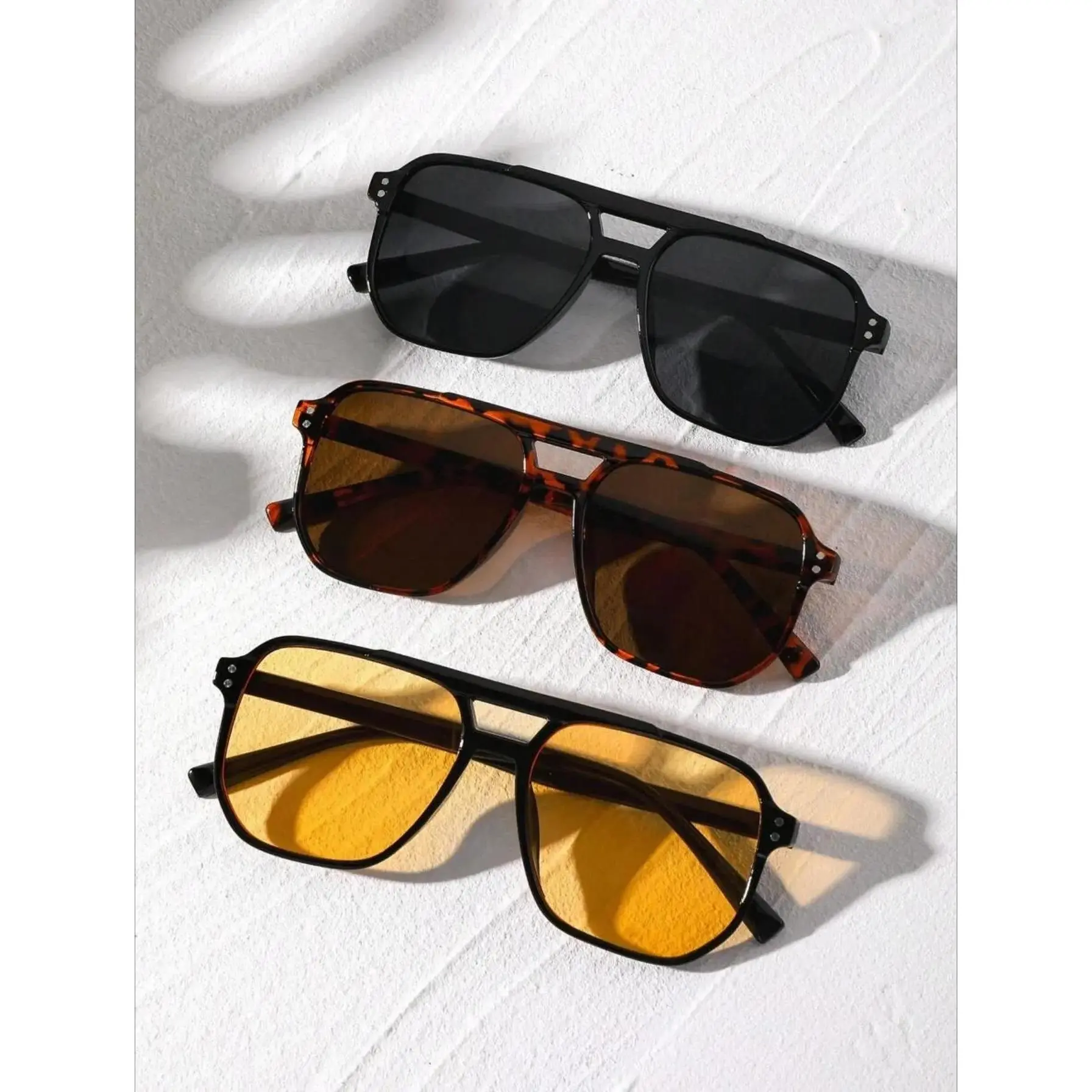 Unisex 3-Pack Vintage Aviator Stylish Plastic Sunglasses Set - Resin Tinted Lens Vintage Trendy Sun Protective Sports Eyewear, 1-Size Sports & Outdoor Accessories for Outdoor Activities, Travel, Stylish Sunglasses, Vintage Trendy Sunglasses