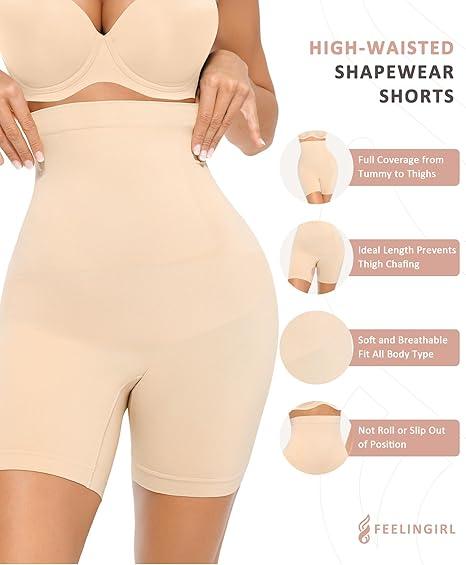 FeelinGirl Tummy Control  Comfort Basic Shapewear Shorts Body Shaper for Women High-Waisted Thigh