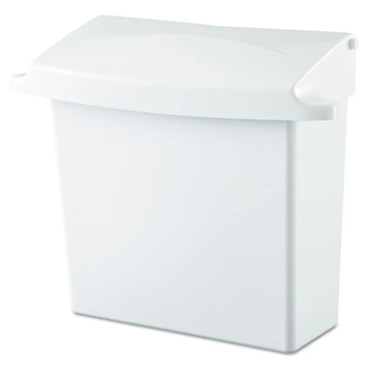 Rubbermaid Commercial Plastic Sanitary Napkin Receptacle - Compact Rectangular Bathroom Gadget with Hinged Tight-Sealing Lid, Odor Seal, Rigid Liner, Easy to Remove and Clean, for Small Spaces (White, Single Unit)