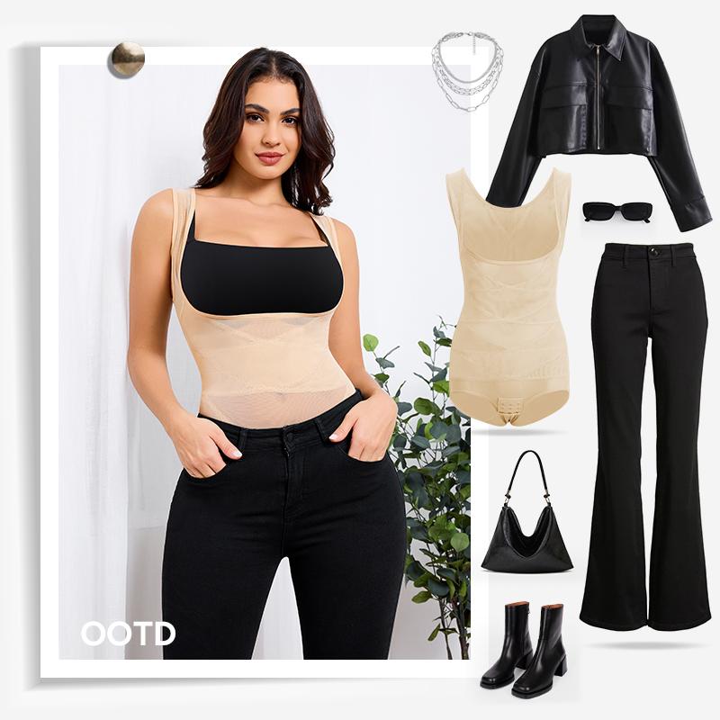 Nebility Women's 3 Piece Basic Comfort Minimalist Breathable Mesh Fabric Butt Lift Invisible Sleeveless Womenswear Shapewear Shaper Clothes Shapewear Set Postpartum Cincher Black Compression Brown SpringStatements