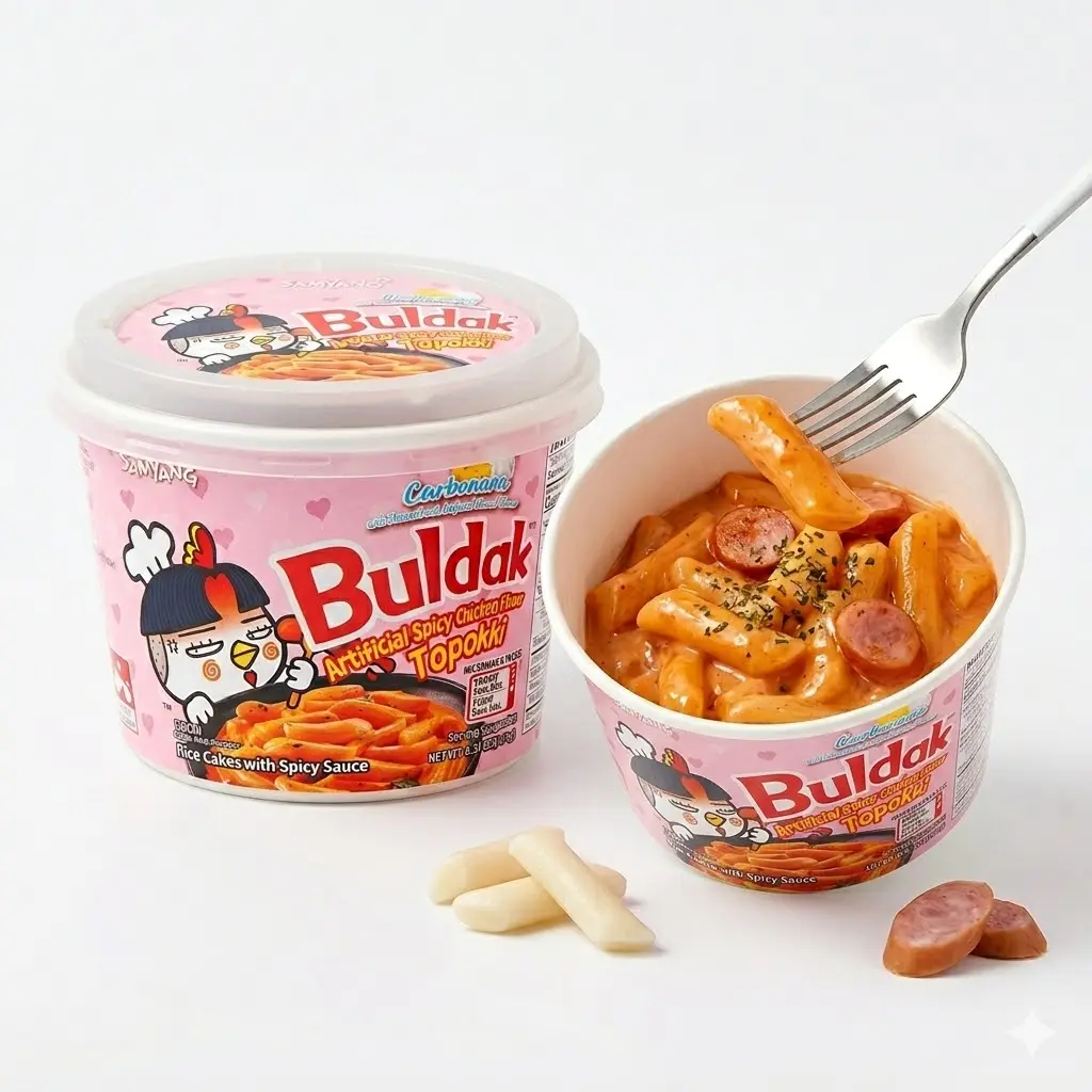 Samyang Buldak Carbonara Topokki, Spicy Hot Chicken & Cheese Flavor Rice Cakes, Instant Microwaveable Bowl, 6.31 oz