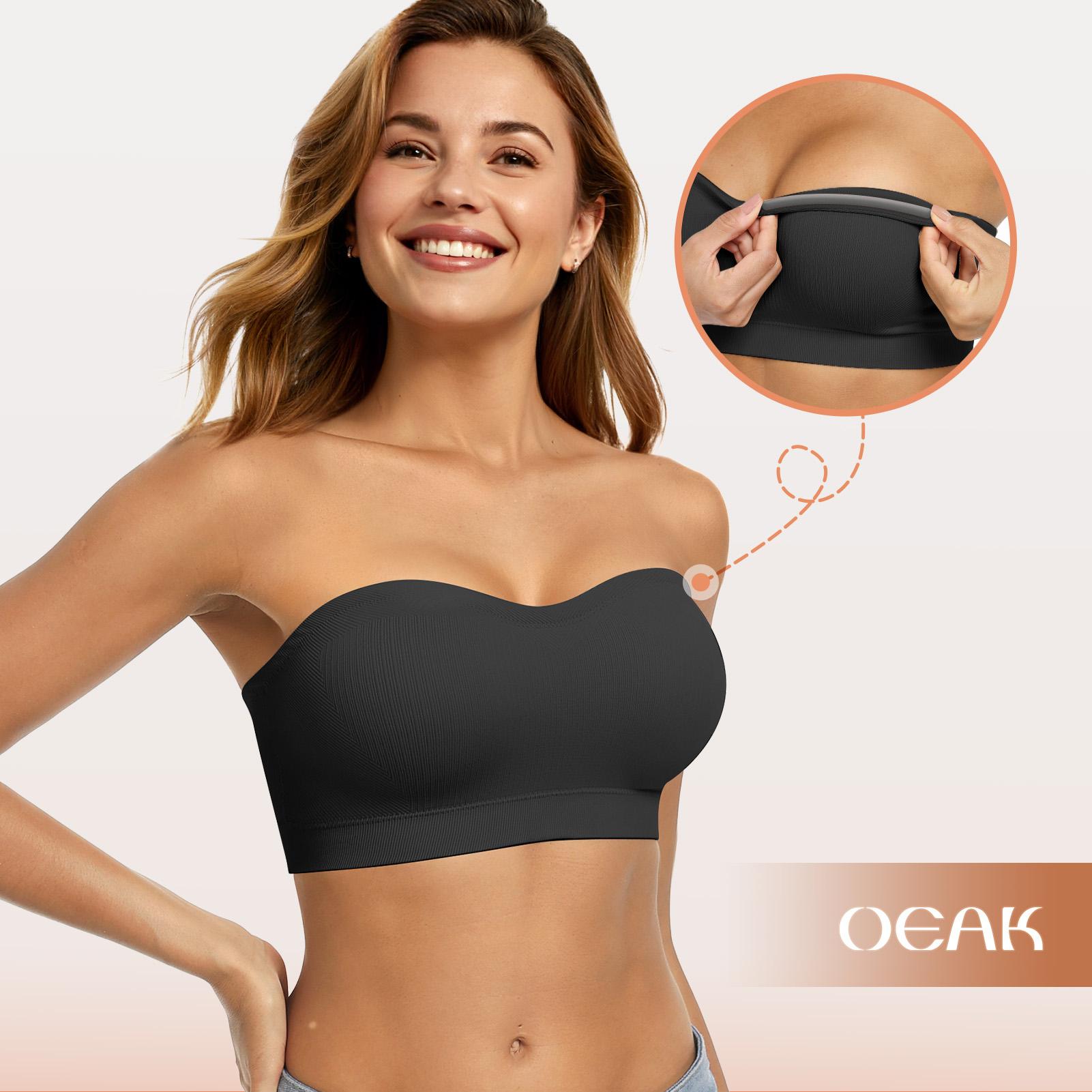 OEAK Women Non-Slip Bandeau Bras With Comfortable Strapless Bra Seamless Wireless Tube Top Push Up Bra