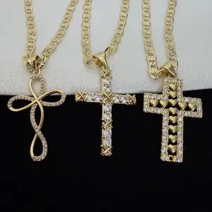 Simple Gold Cross Necklace 14k Gold Plated Crystal Infinity Heart Crosses