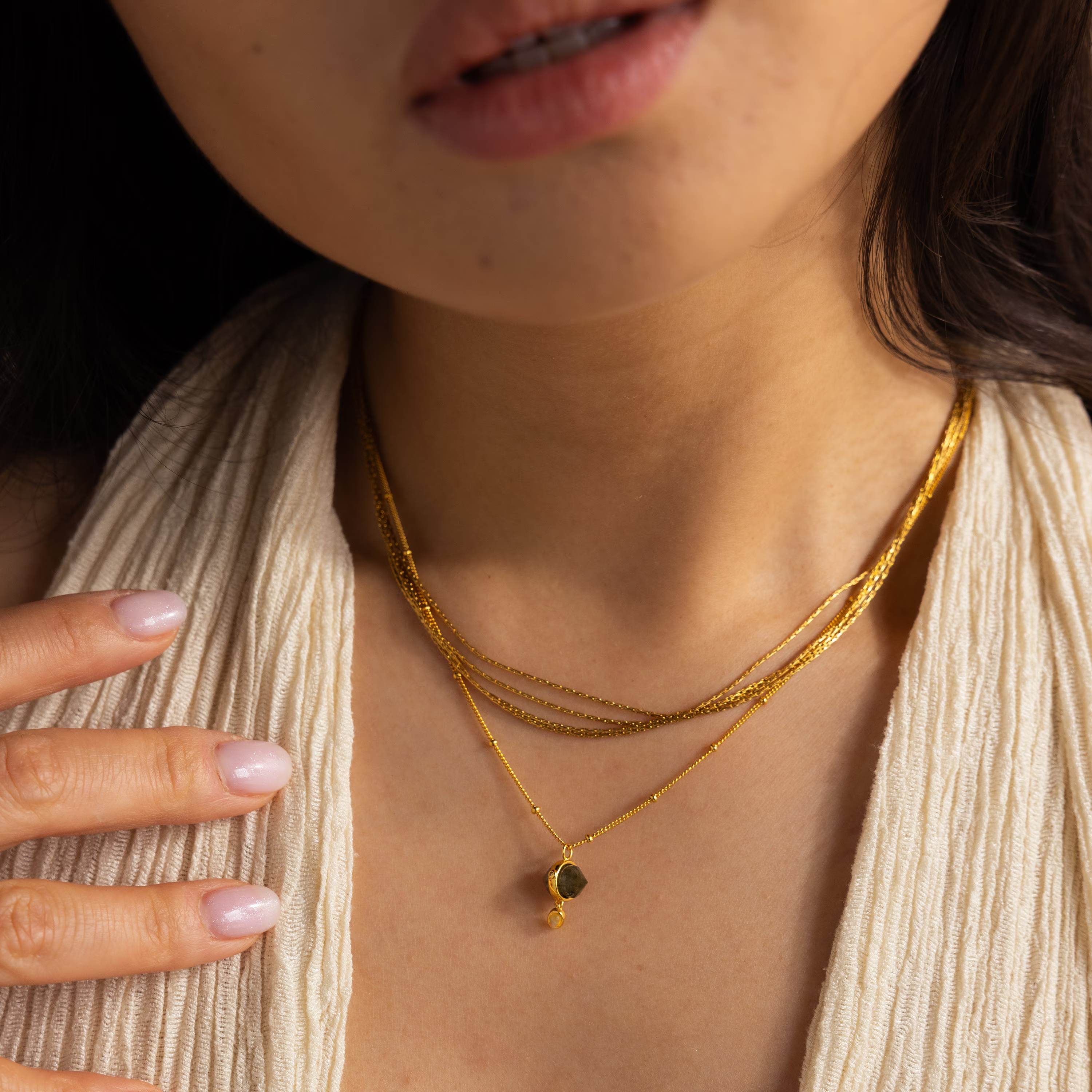 Labradorite & Moonstone Drop Necklace by Caitlyn Minimalist - Dangling Crystal Pendant Necklace - Boho Summer Jewelry - Gift for Her