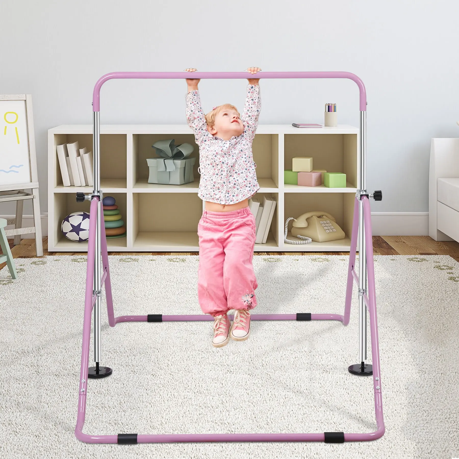 Segawe Folding Kids Gymnastics Bar - Steel Frame, Adjustable Height, Triangle Base Horizontal Training Equipment for Home, Kids Toys, Girl Stuff,summerwins,father'sdaygifts,campingessentials,campinggear,camping essentials