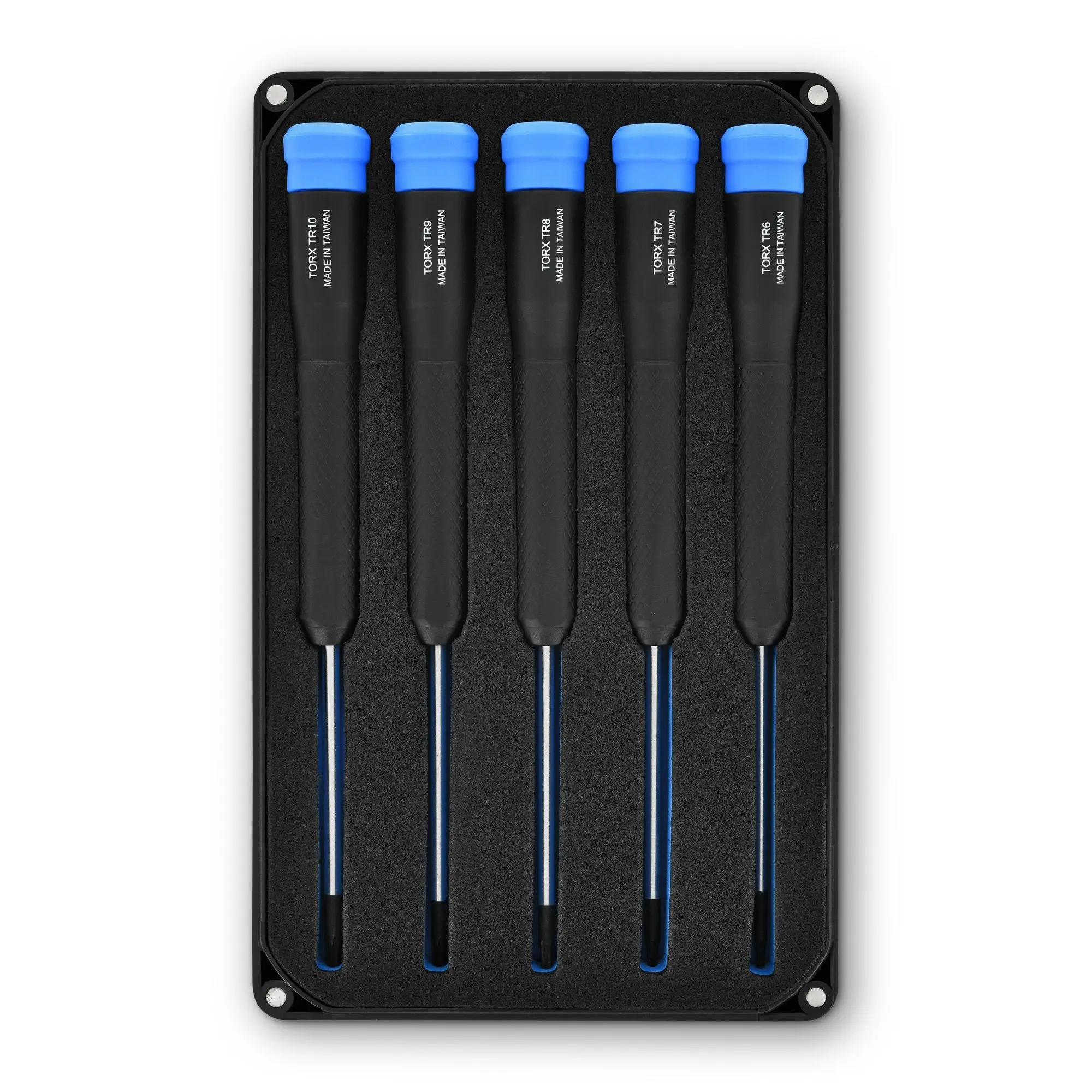 Marlin Torx Precision Screwdriver Set - 5-Piece Security Screwdrivers with Non-Slip Knurled Rubberized Handle, Swivel Top, Fixed Blade, Black Oxide Coating, Magnetic Lid, TR6-TR10 Sizes, Guarantee for Workbench, DIY Maintenance, Torx Precision Screwdriver