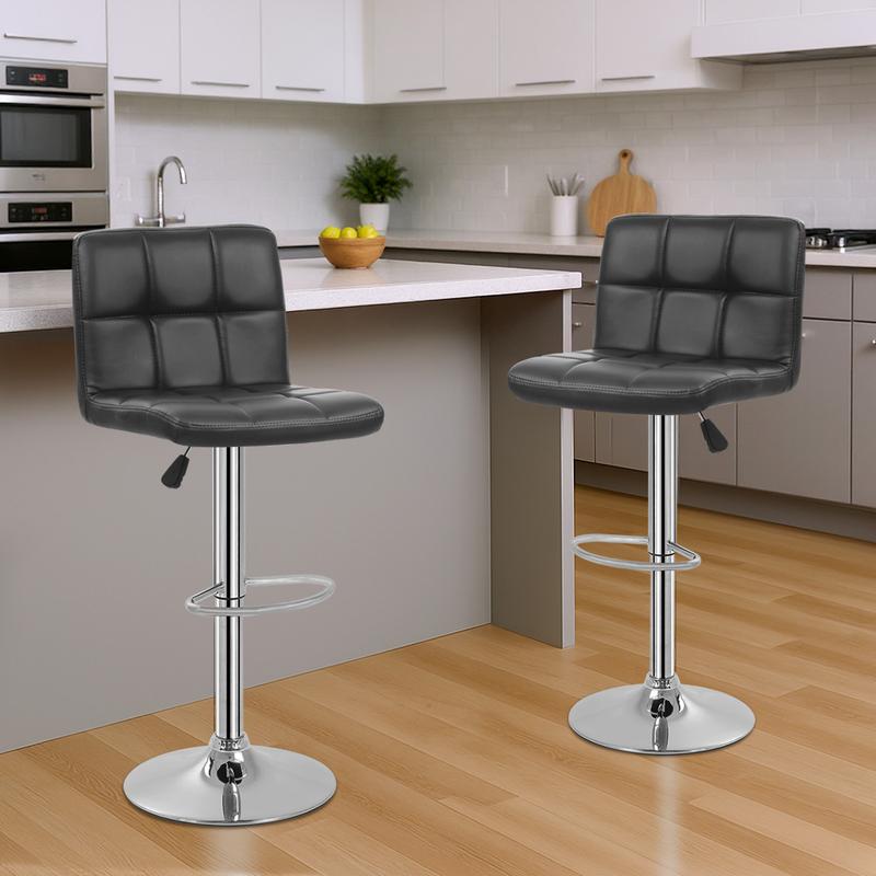BestOffice Bar Stools Set of 2, Adjustable PU Leather Swivel Barstools, Modern Counter Stools with Back and Footrest, Counter Height Barstools for Bar, Kitchen and Dining Room