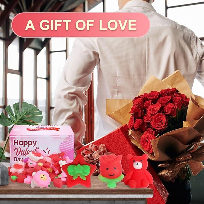 Valentine’s Day Mochi Squishy Toys 32 Pack – Random Kawaii Mini Squishies, Slow Rising Stress Relief Fidget Toys for Kids, Party Favors, Goodie Bags & Classroom Prizes