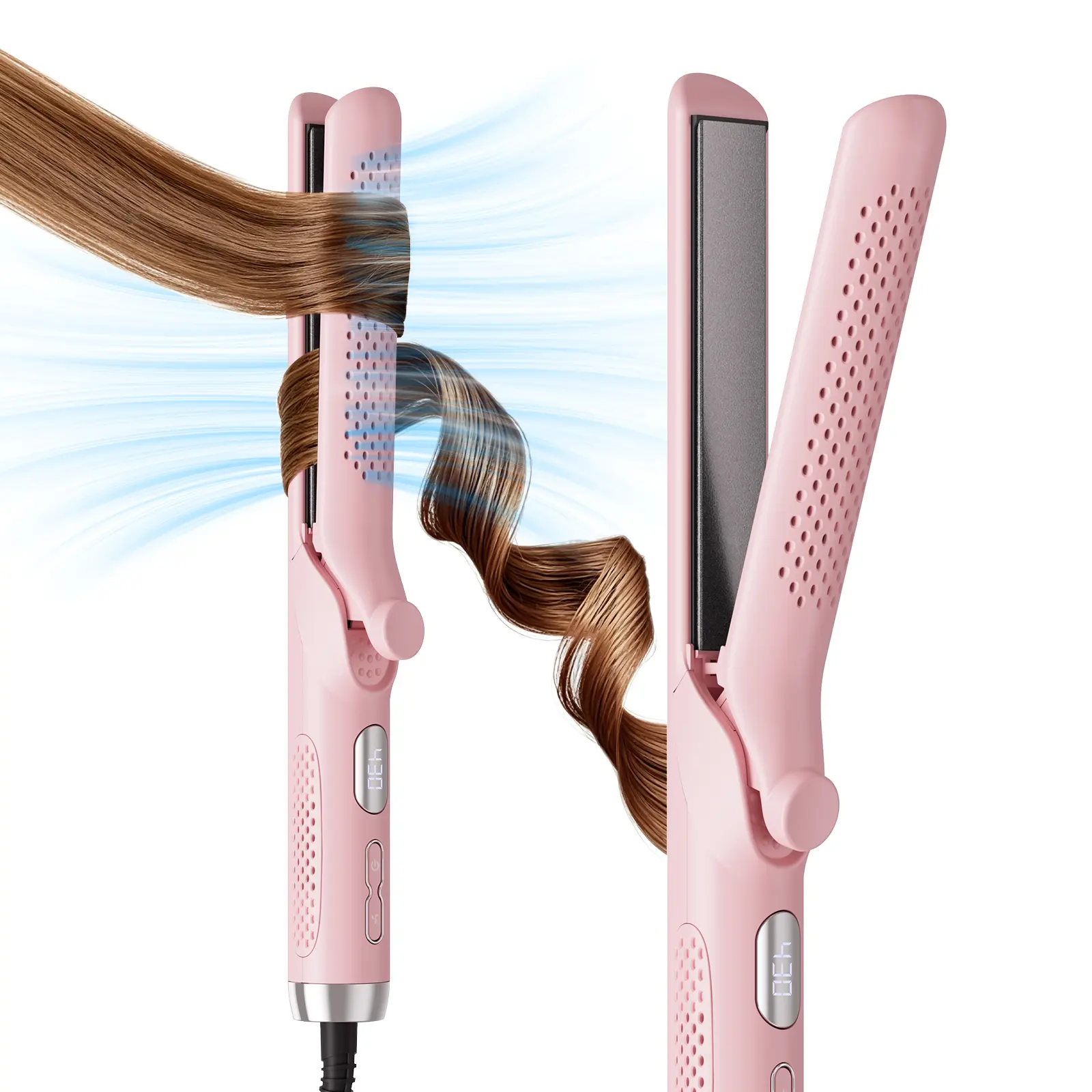 BABONIR Plug-Powered 2-in-1 Airflow Styler - Ceramic Negative Ion Curling Iron & Straightener, 360° Cool Air Setting, Anti-Scald ABS Plastic Tool for All Hair Types, 1-Pass Long-Lasting Curls & Mermaid Waves, Adjustable Ceramic Curler