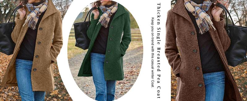 Utcoco Women's Thickened Single-Breasted Wool Pea Coat | Casual Mid-Length Stand Collar Jacket with Pockets | Oversized Denim Boyfriend Jacket & Pilot Jacket | Fall Winter New Arrivals Utcoco Women's Thickened Single-Breasted Wool Pea Coat | Casual Mid-Length Stand Collar Jacket with Pockets | Oversized Denim Boyfriend Jacket & Pilot Jacket | Fall Winter New Arrivals