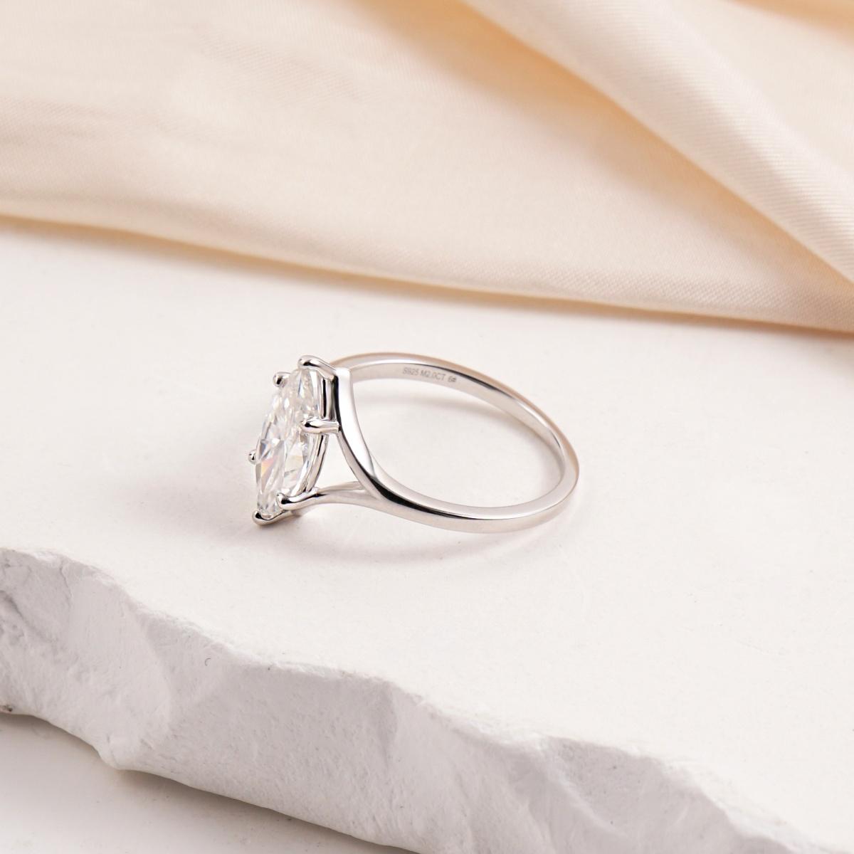 Delzzad 2ct Cathedral Split Shank Solitaire Marquise Engagement Ring Band Synthetic Moissanite Ring Jewelry S925 Perfect Birthday Engagement Wedding Anniversary Christmas Gift