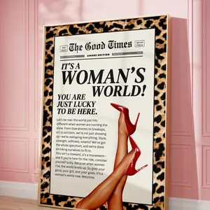 Leopard Print Wall Art: Retro Feminist Newspaper Style