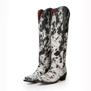 2025 new leopard print imitation horsehair knight boots western cowboy boots