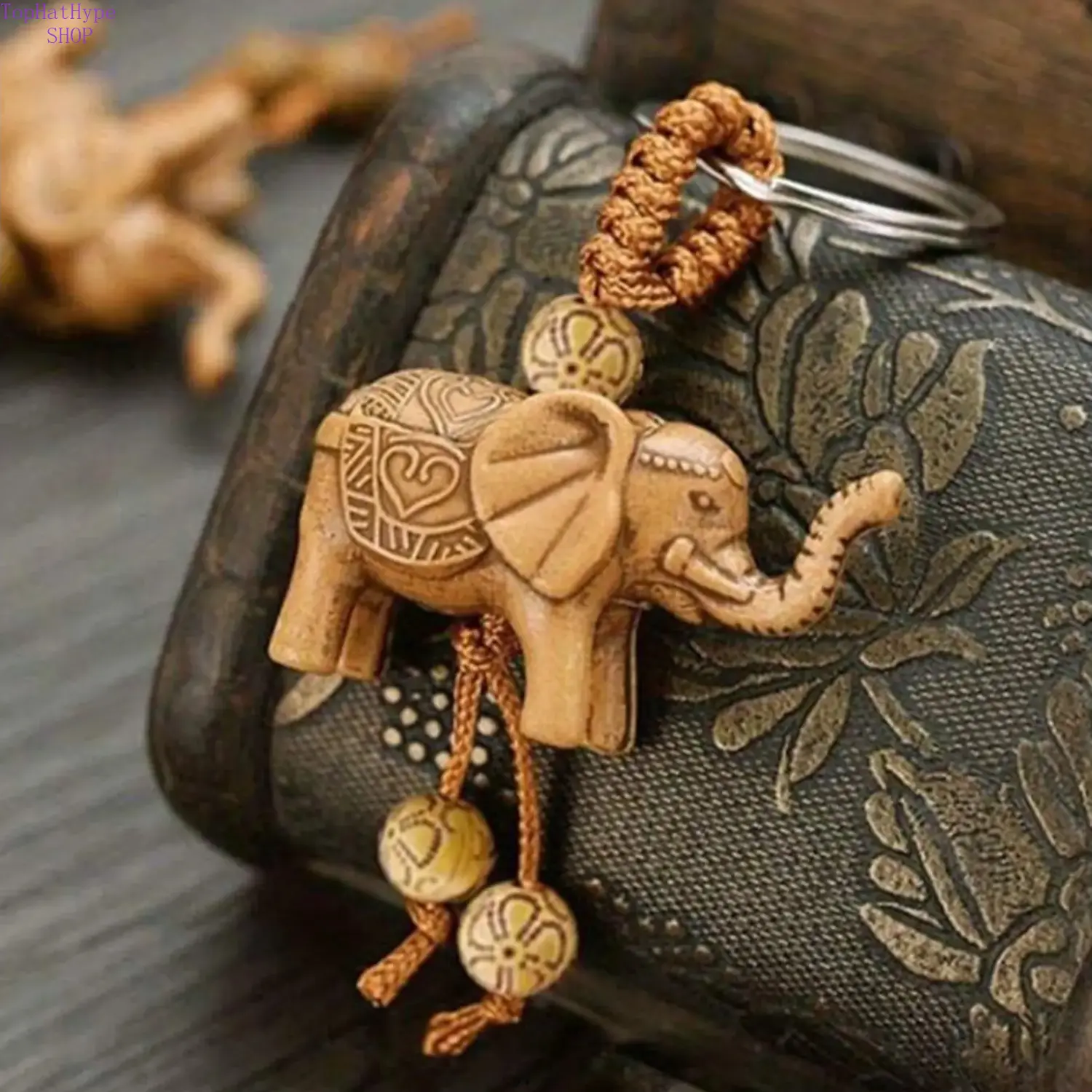 Vintage Elephant Design Keychain for Bags, Handmade Boho Style Keychain for Men & Women, Cute Elephant Pendant, Bag Decoration & Charms, Keychain Wristlet Strap