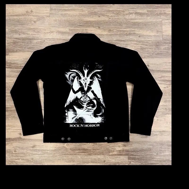 Baphomet - black denim jacket. Men’s unisex  100% cotton denim.