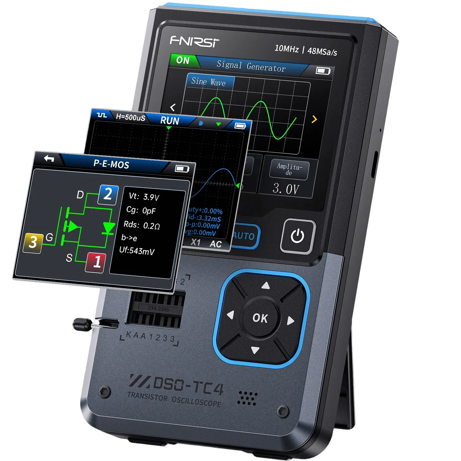 FNIRSI DSO-TC4 Digital Handheld 3-in-1 Oscilloscope 10MHz 48Ms/s Transistor Tester with TFT Display and Intelligent Burn Protection for Electronic Component Repair