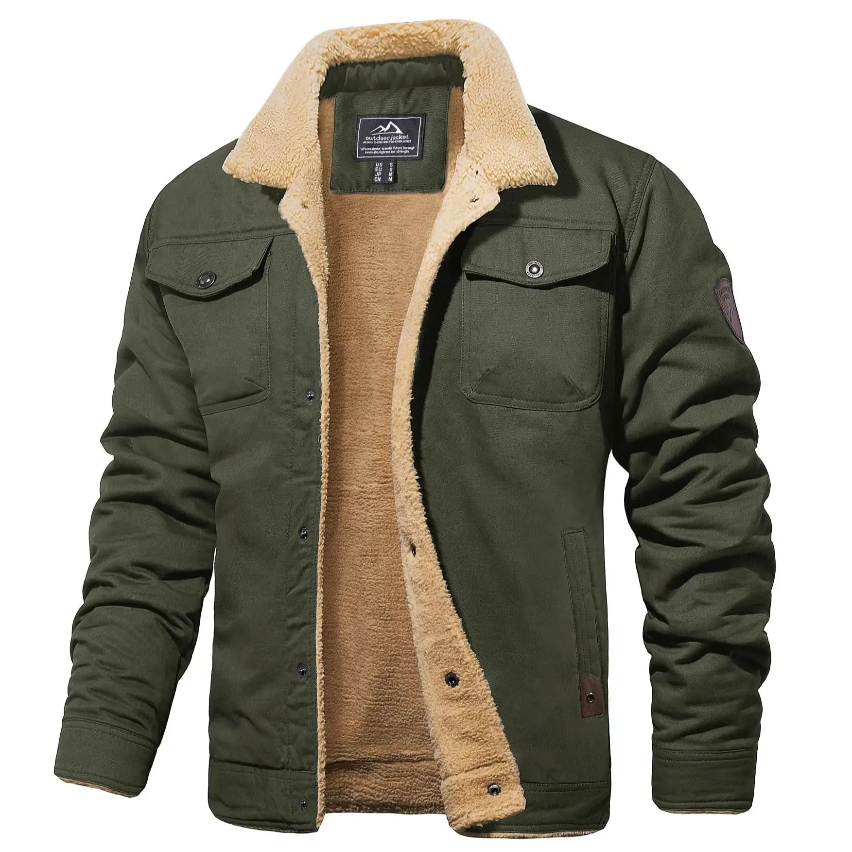 MAGCOMSEN Men's Winter Jacket Sherpa Fleece Lined Cargo Coat Warm Thick Trucker Jacket with Multi Pockets FallFreshness Outdoorfun
