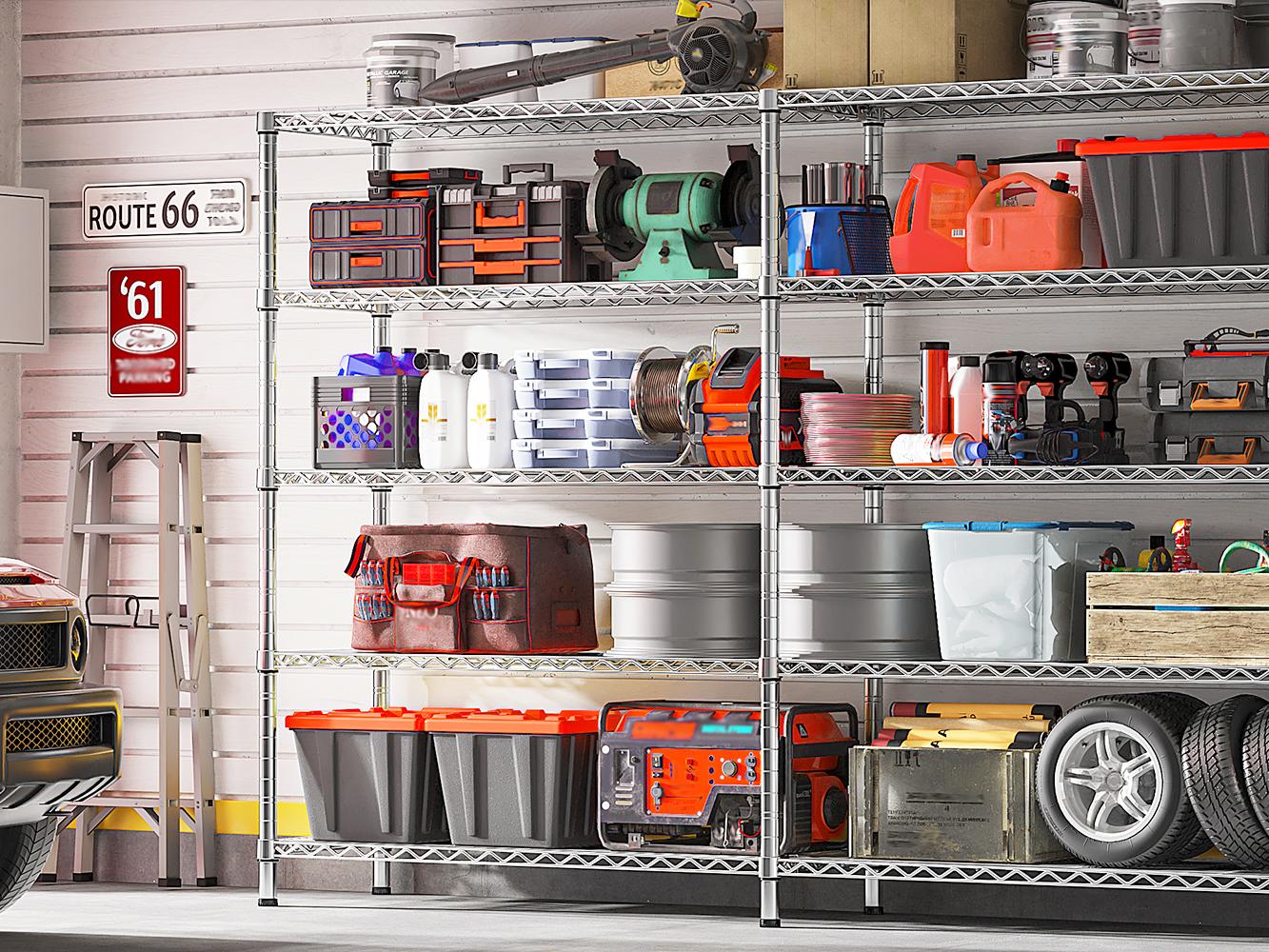 Raybee Furniture 5-Tier Wire Shelving - Heavy Duty Metal Shelves for Loads up to 1200LBS, Adjustable Garage & Pantry Storage